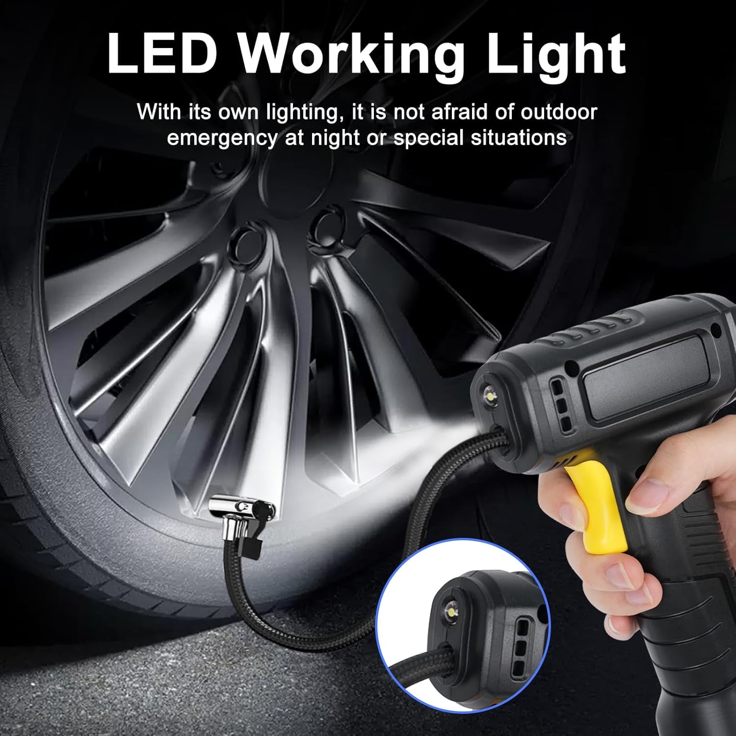 Tyre Inflator Cordless Air Compressor,Portable Handheld Rechargeable Tyre Inflator with Digital Pressure Gauge,150Psi Auto Shut off Tyre Inflator with LED Light&7Nozzle for Car Motorcycle Bicycle Ball