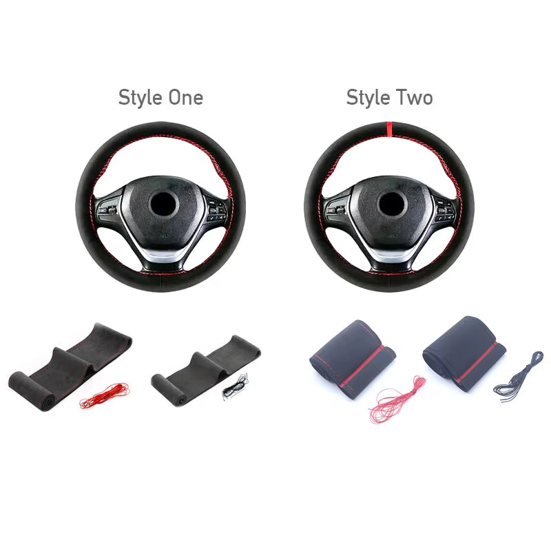 Suede Car Steering Wheel Cover Universal 38CM Car Steering Wheel Cover Leather Nterior Parts Braiding Cover for Steering Wheel