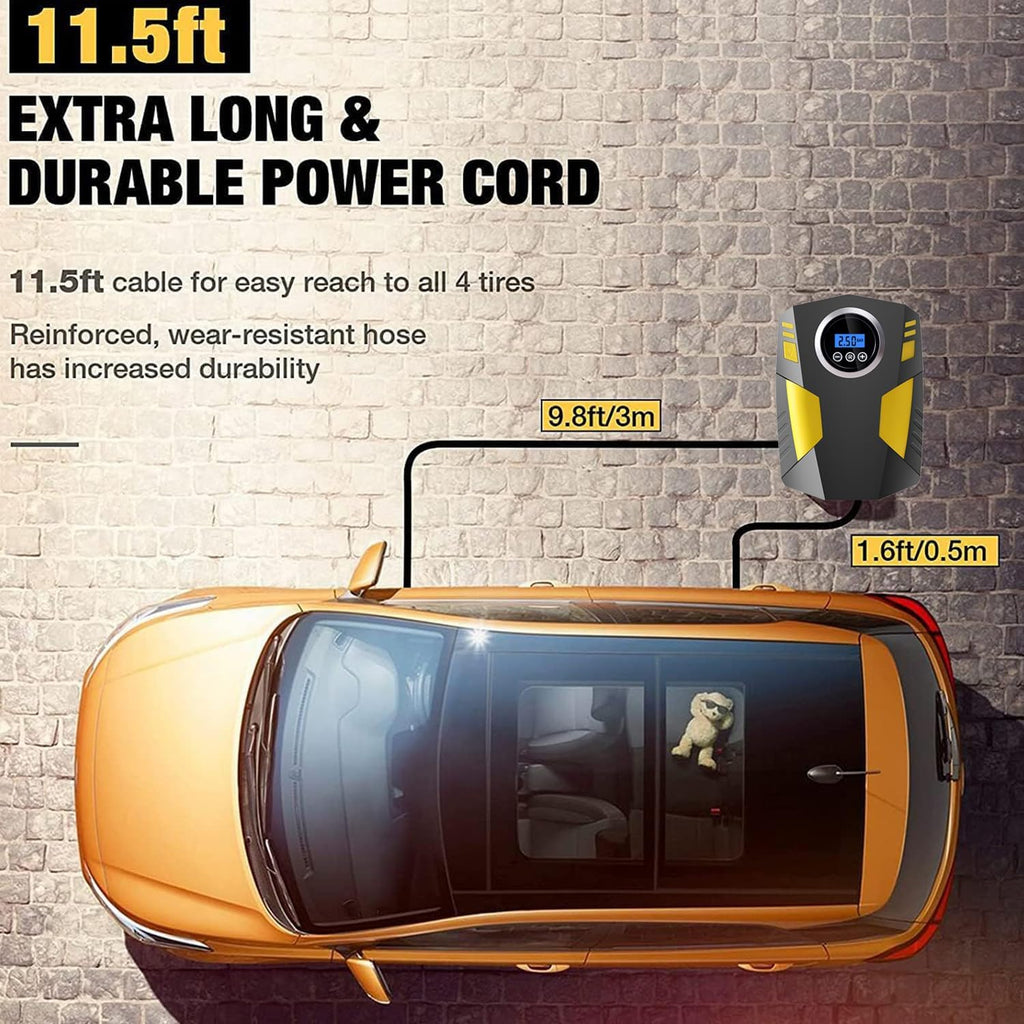 Digital Tyre Inflator,Tyre Inflator Portable Air Compressor Car Tyre Pump with 3 Nozzle Adaptors and Digital Led Light,12V Rapid Tyre Inflator Air Compressor for Car Tires and Other Inflatables
