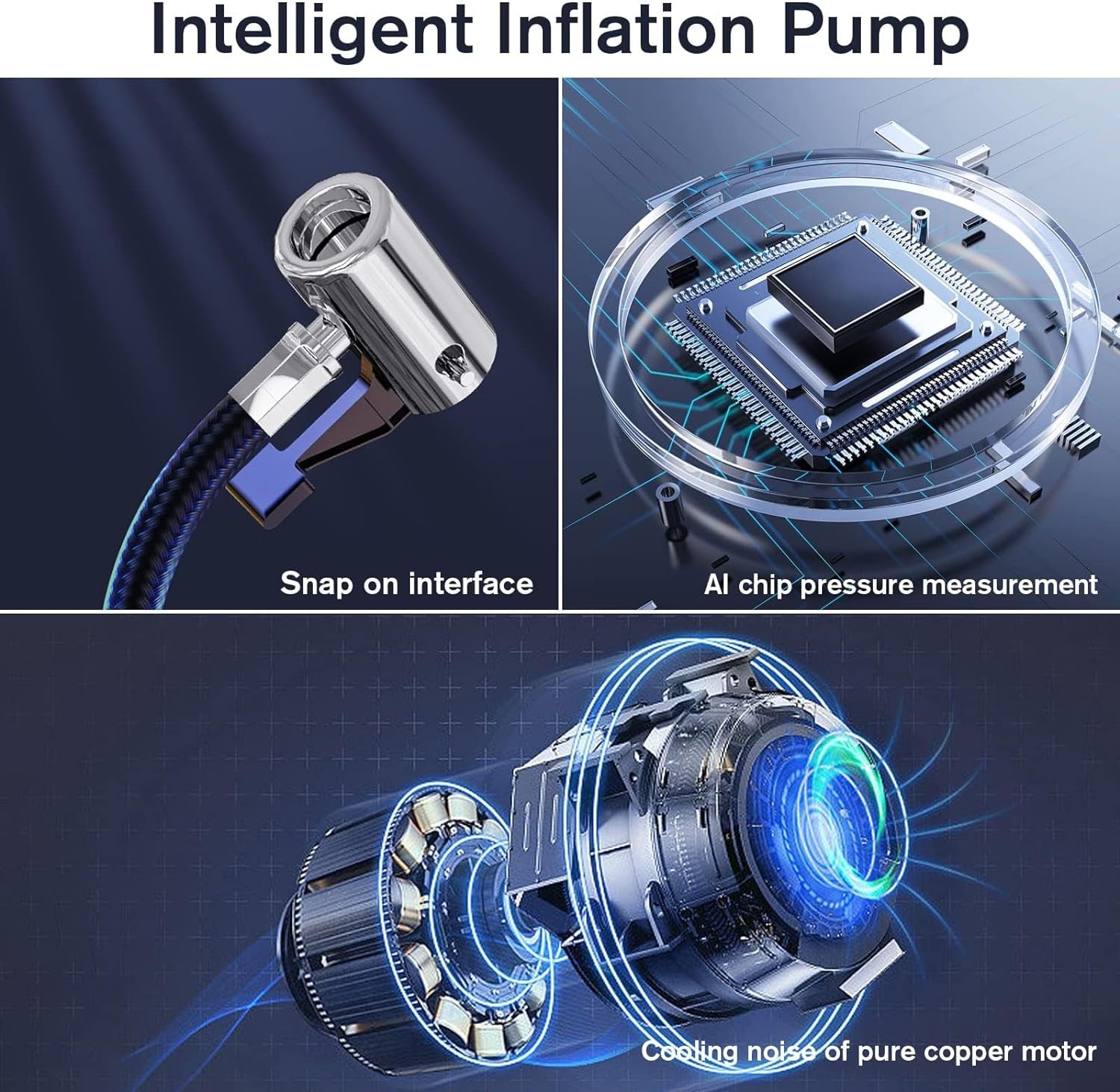 Digital Tyre Inflator,Tyre Inflator Portable Air Compressor Car Tyre Pump with 3 Nozzle Adaptors and Digital Led Light,12V Rapid Tyre Inflator Air Compressor for Car Tires and Other Inflatables