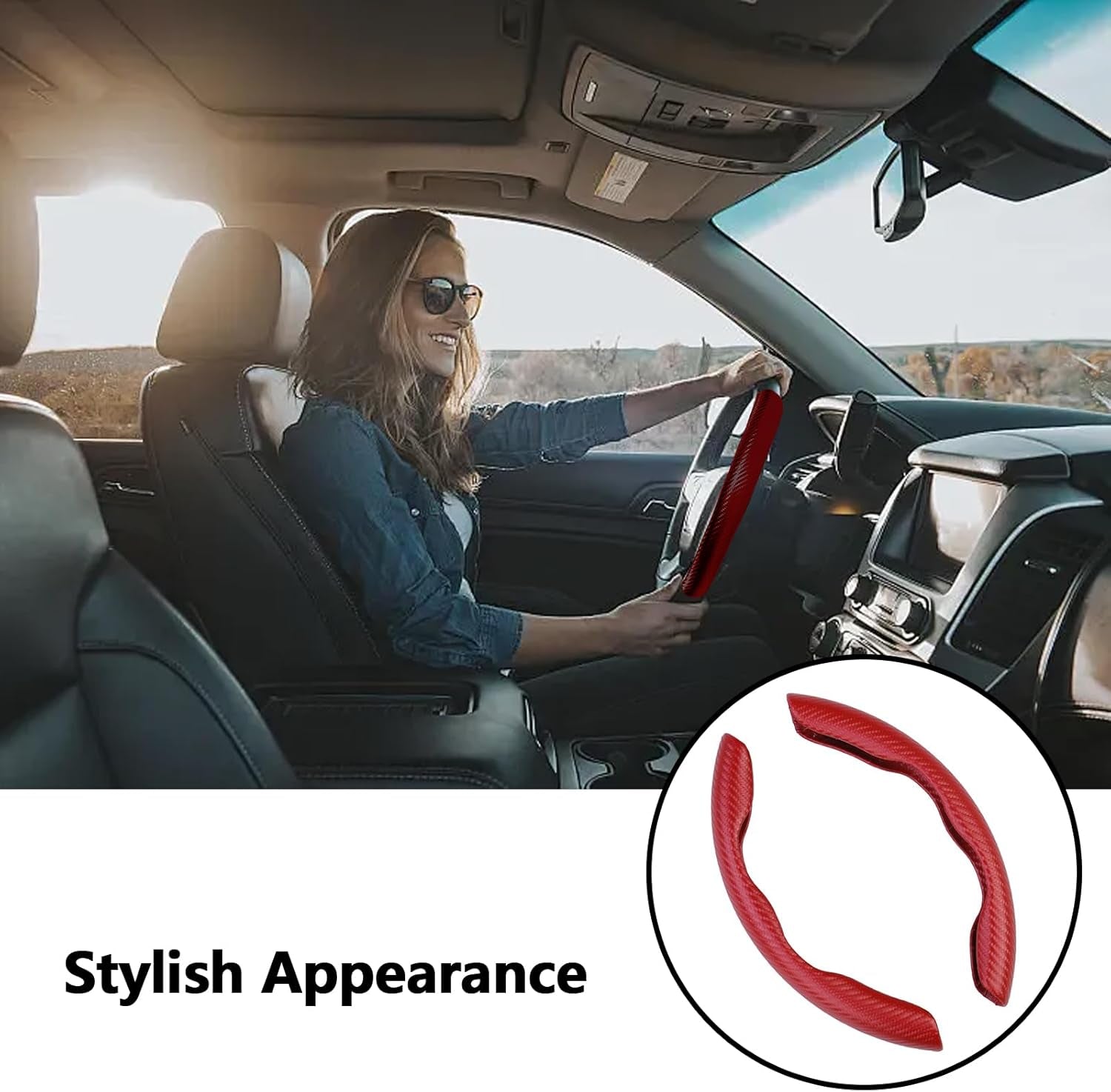 Car Steering Wheel Cover,2Pcs Universal Carbon Fiber Anti-Skid Segmented Steering Wheel Cover Protector for Auto/Truck/Suv/Van Steering Wheels Accessories（Red）