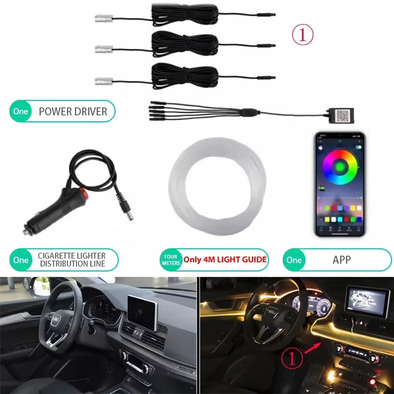 Flexible EL Wire Lights with App Control Ambient Atmosphere Strip Light Decorative Lamps 12V Car Interior Neon RGB Led Strip