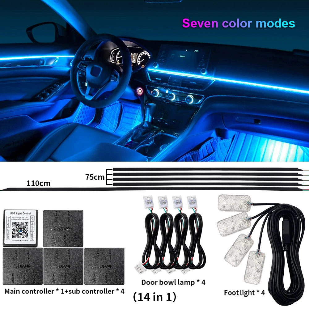 18 in 1 LED Symphony Ambient Lights Car Interior Full Color Streamer RGB 64 Colors Neon Acrylic Strip Decoration Atmosphere Lamp