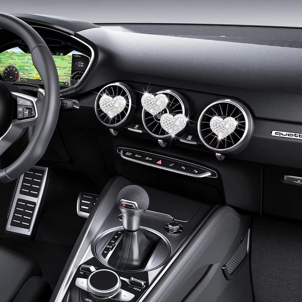 Bling Heart Shaped Air Vent Clips,Crystal Heart Car Air Fresheners Vent Clips Charms Rhinestone Diffuser Vent Clip