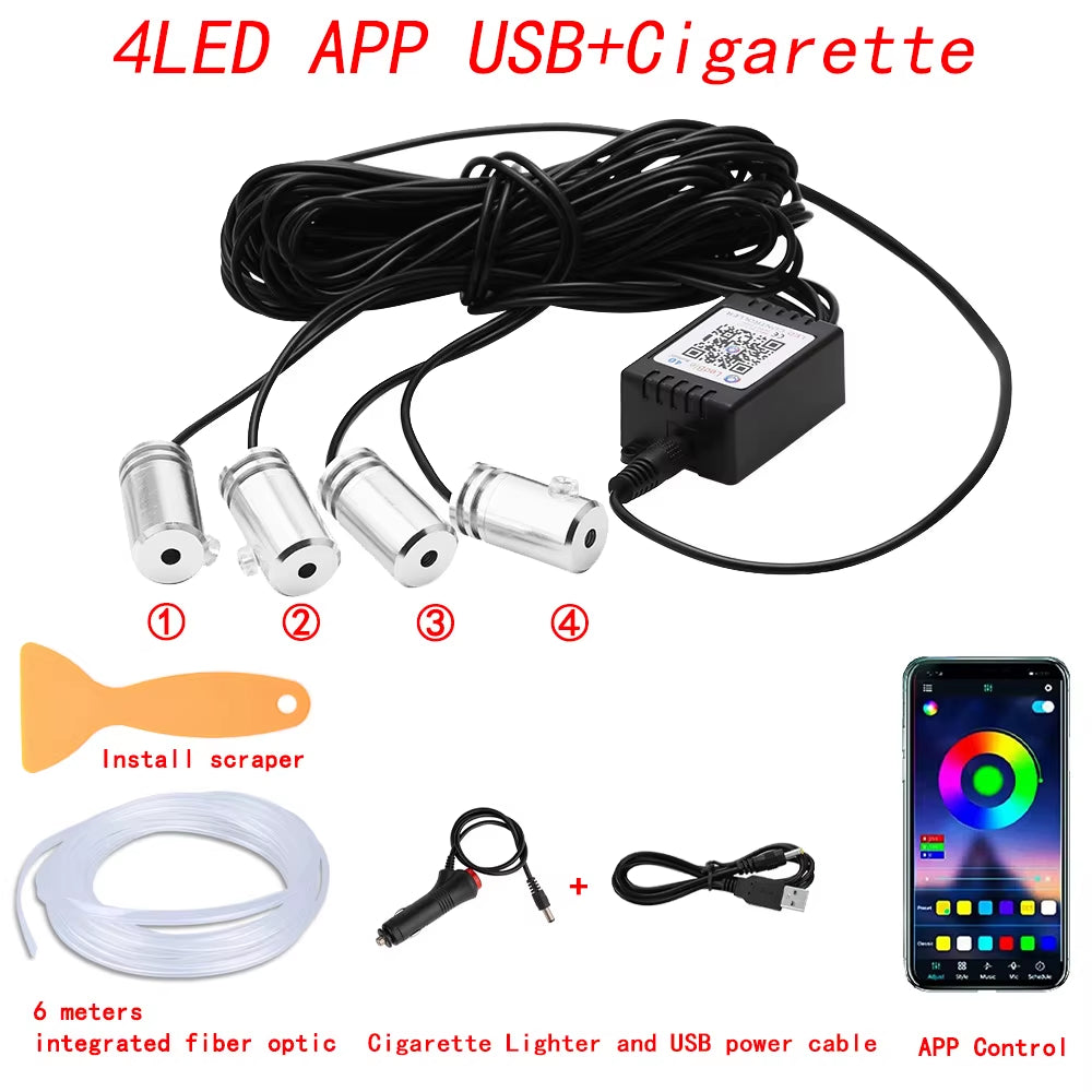 Flexible EL Wire Lights with App Control Ambient Atmosphere Strip Light Decorative Lamps 12V Car Interior Neon RGB Led Strip