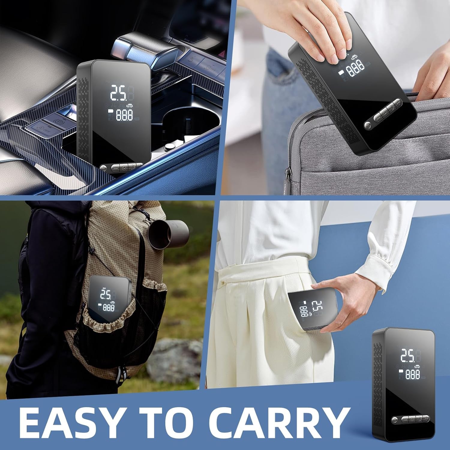 Tyre Inflator Portable Air Compressor 150PSI, DC 12V Dual Power Supply Faster Inflation Air Pump with LED Light Auto-Off, Electric Air Pump for Car, Bike, Motorcycle, Ball