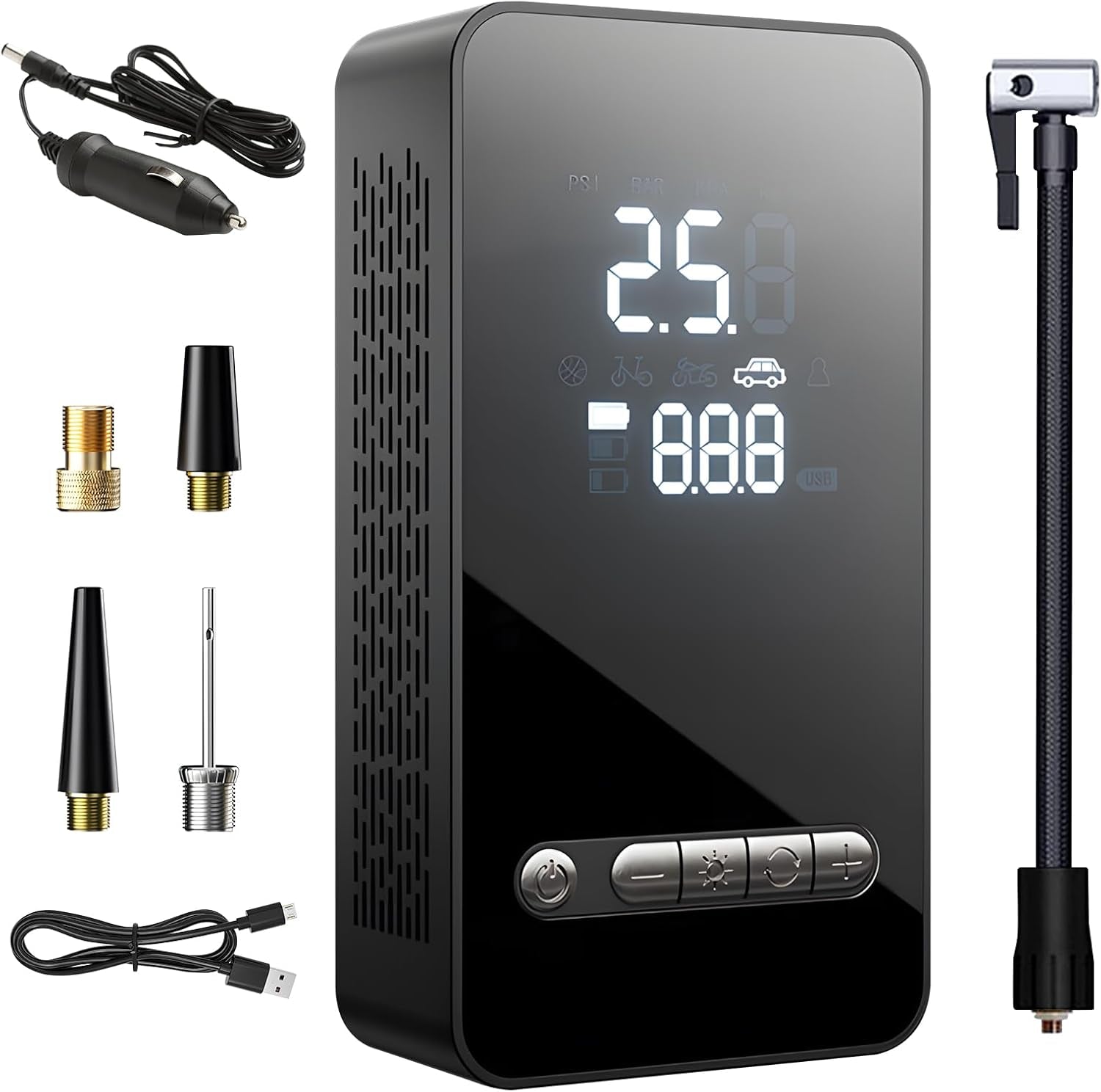 Tyre Inflator Portable Air Compressor 150PSI, DC 12V Dual Power Supply Faster Inflation Air Pump with LED Light Auto-Off, Electric Air Pump for Car, Bike, Motorcycle, Ball