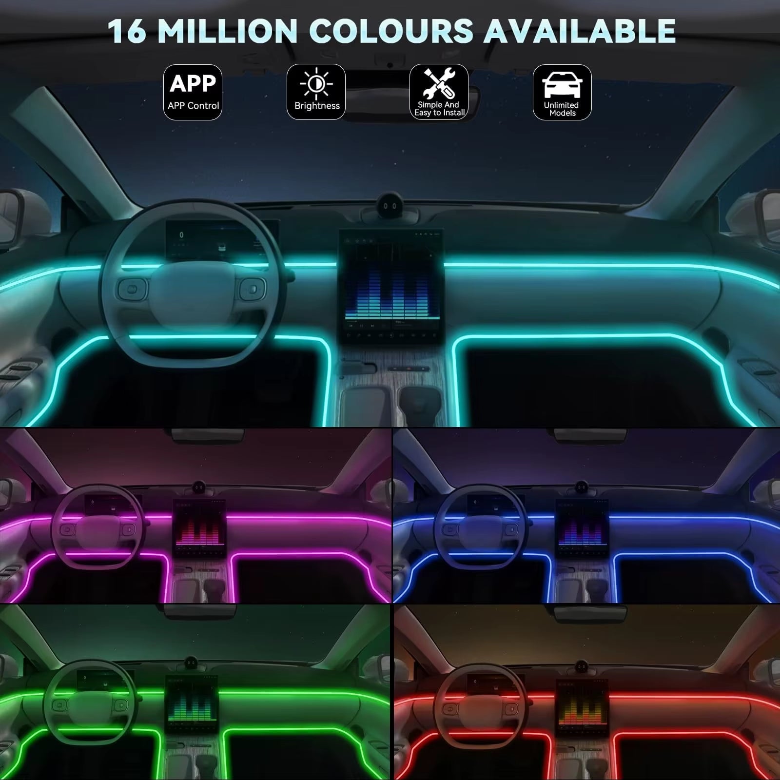 Flexible EL Wire Lights with App Control Ambient Atmosphere Strip Light Decorative Lamps 12V Car Interior Neon RGB Led Strip