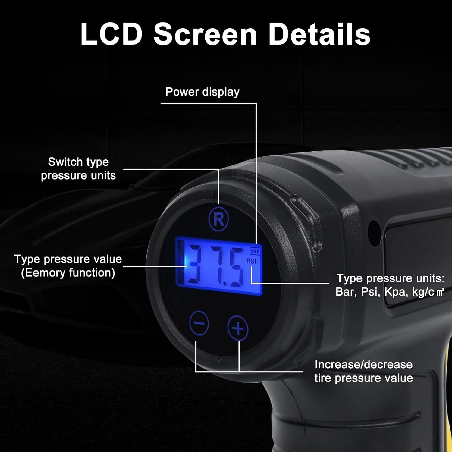 Tyre Inflator Cordless Air Compressor,Portable Handheld Rechargeable Tyre Inflator with Digital Pressure Gauge,150Psi Auto Shut off Tyre Inflator with LED Light&7Nozzle for Car Motorcycle Bicycle Ball