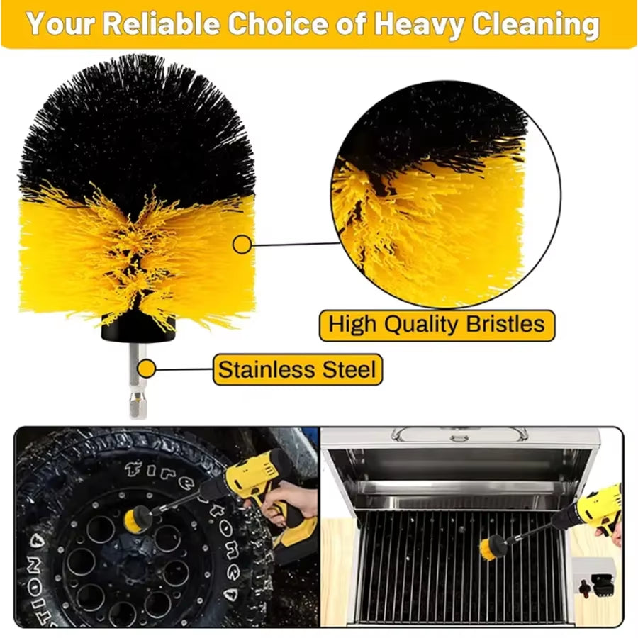 4-Pc Drill Brush Attachment Set Power Scrubber Cleaning Kit for Grout Floors Tiles Bathrooms Kitchens & Cars