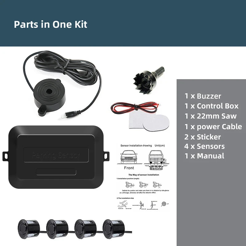 1 Set 4 Sensors Buzzer 22Mm Car Parking Sensor Kit Reverse Backup Radar Sound Alert Indicator Probe System 12V Free Shipping