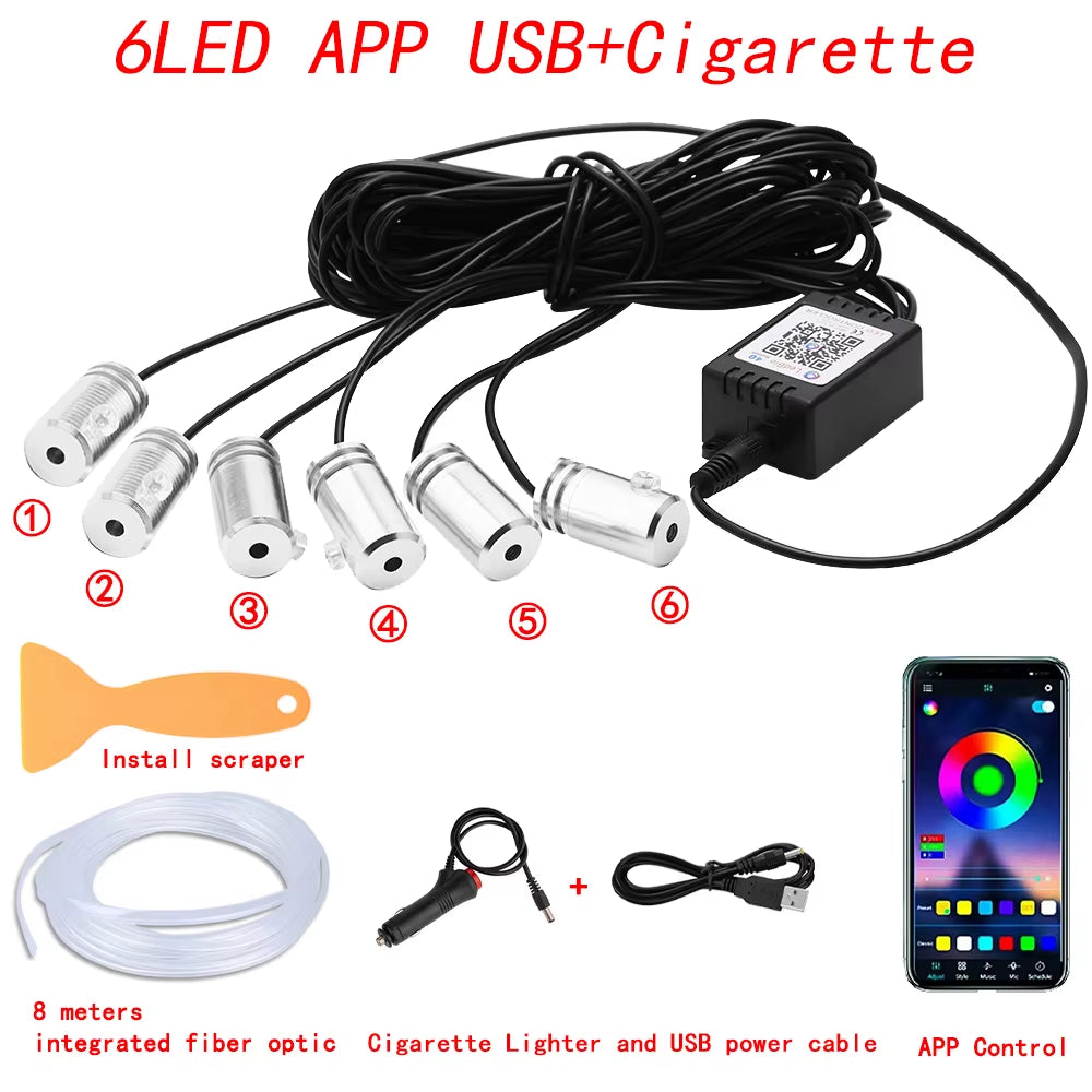 Flexible EL Wire Lights with App Control Ambient Atmosphere Strip Light Decorative Lamps 12V Car Interior Neon RGB Led Strip