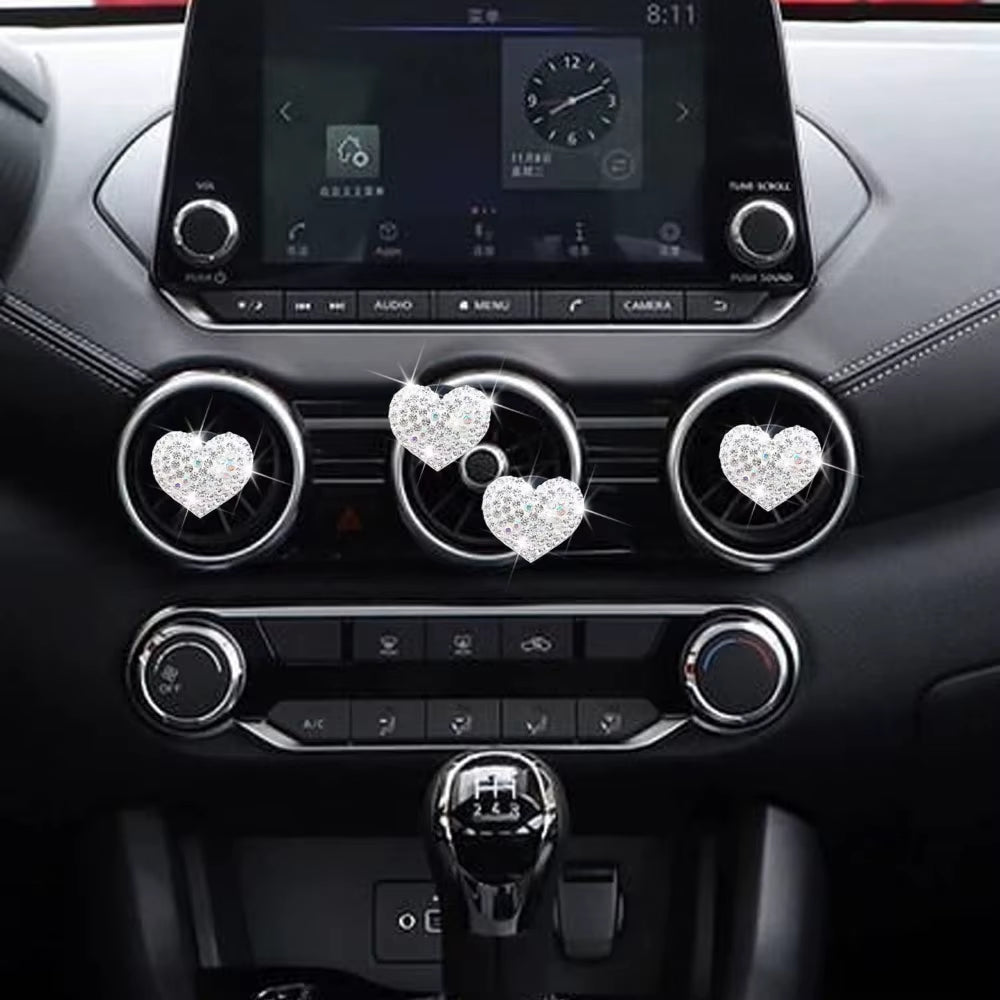 Bling Heart Shaped Air Vent Clips,Crystal Heart Car Air Fresheners Vent Clips Charms Rhinestone Diffuser Vent Clip