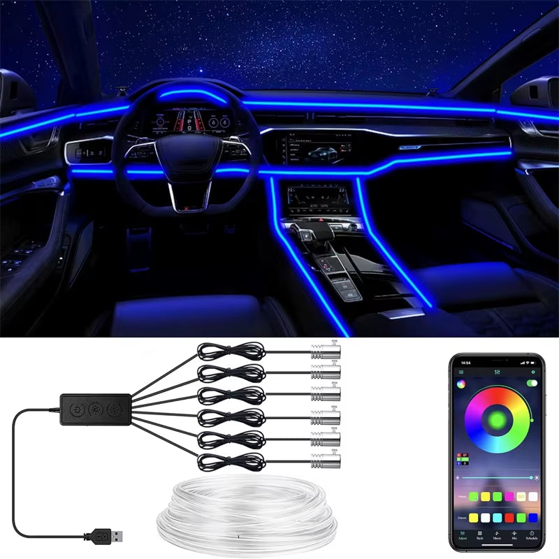 Flexible EL Wire Lights with App Control Ambient Atmosphere Strip Light Decorative Lamps 12V Car Interior Neon RGB Led Strip