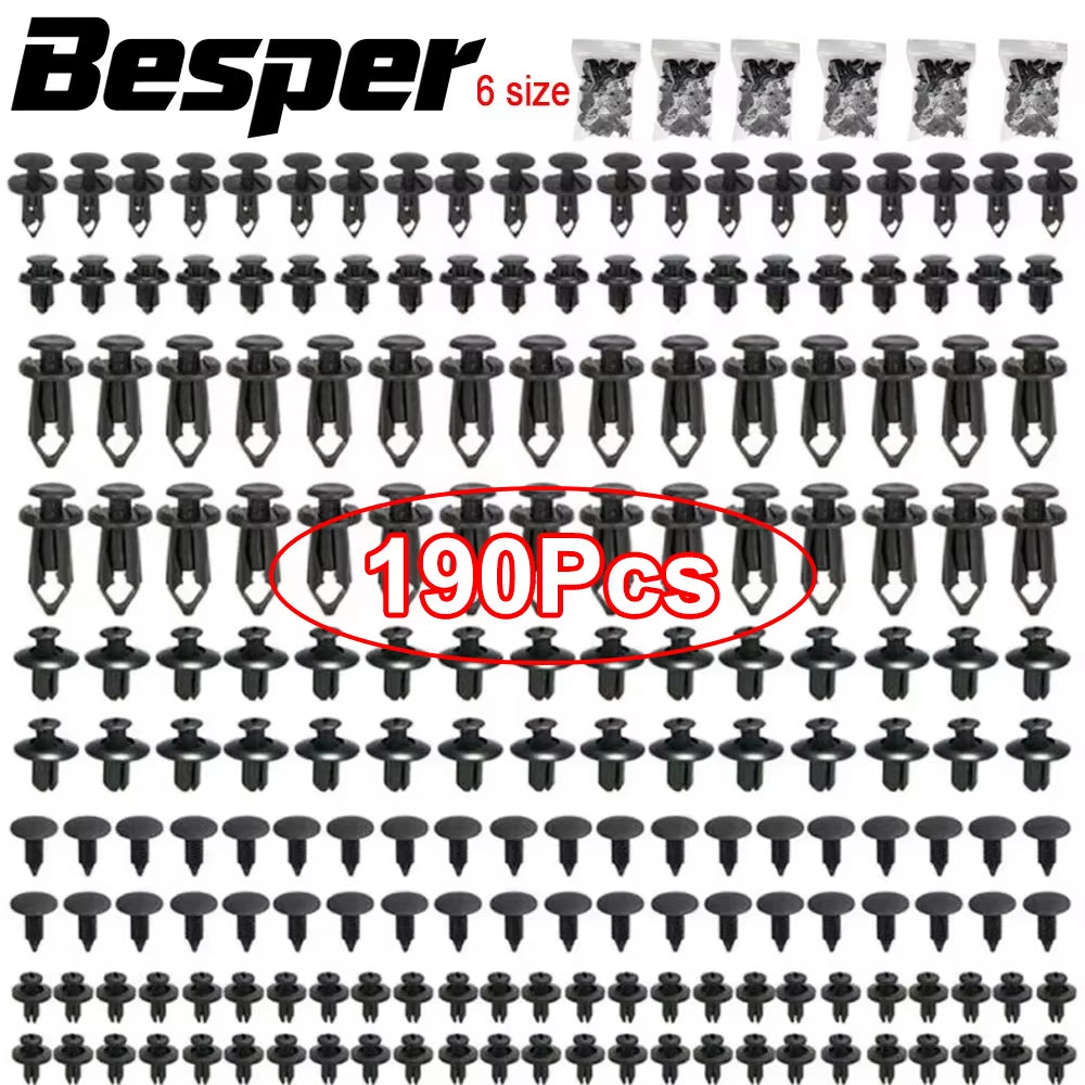 190Pcs Car Retainer Clips 6 Sizes Fasteners Automotive Plastic Clips Kit Auto Trim Panel Clip Mixed Car Body Bumper Rivet
