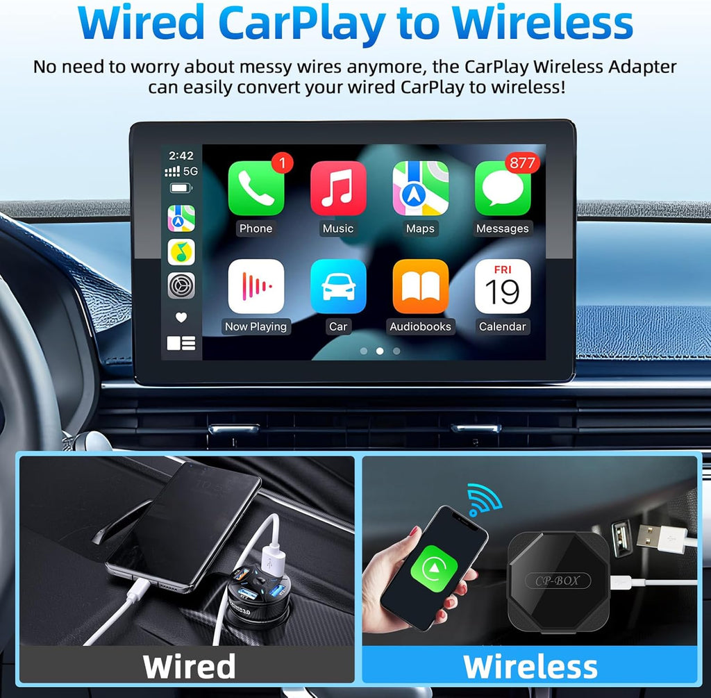 Wireless Carplay Adapter - Upgrade Wired to Wireless, Plug & Play Dongle for Iphone Ios 10+