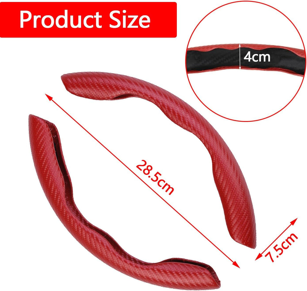 Car Steering Wheel Cover,2Pcs Universal Carbon Fiber Anti-Skid Segmented Steering Wheel Cover Protector for Auto/Truck/Suv/Van Steering Wheels Accessories（Red）