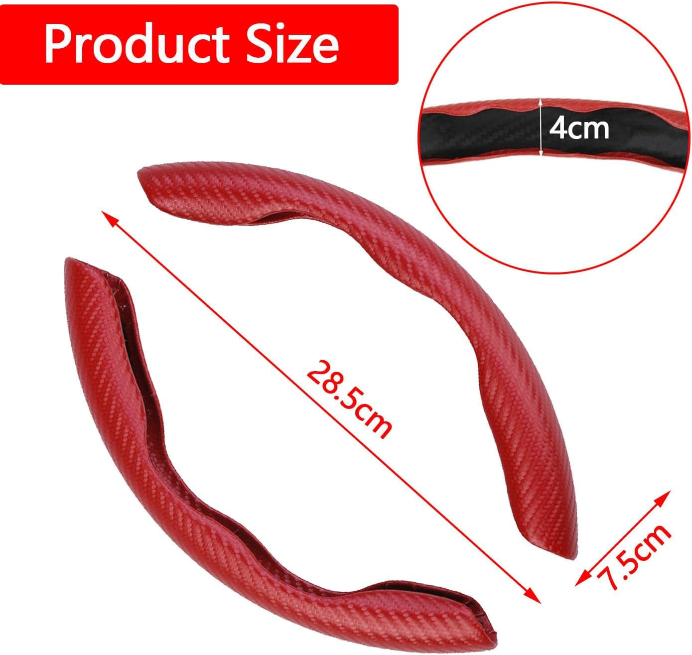 Car Steering Wheel Cover,2Pcs Universal Carbon Fiber Anti-Skid Segmented Steering Wheel Cover Protector for Auto/Truck/Suv/Van Steering Wheels Accessories（Red）