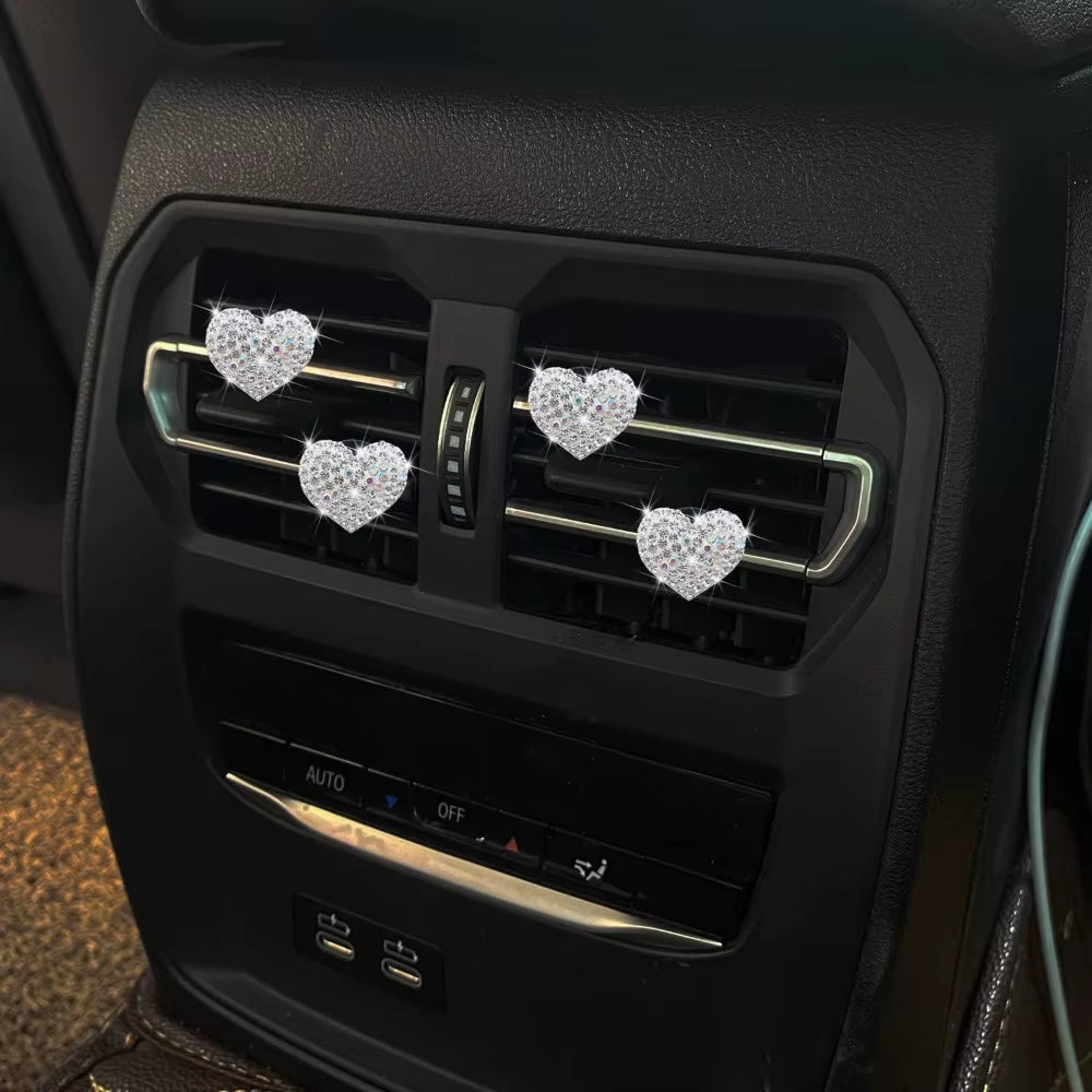 Bling Heart Shaped Air Vent Clips,Crystal Heart Car Air Fresheners Vent Clips Charms Rhinestone Diffuser Vent Clip