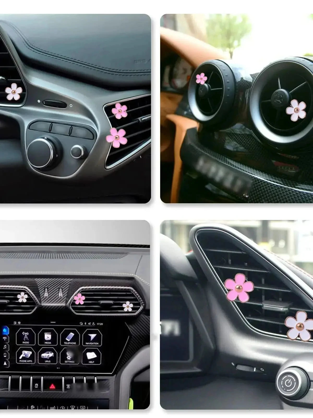 Car Air Fresheners, Car Scents Vent Clip Air Freshener, Flower Air Freshener Car Clips, Pink & White&Black