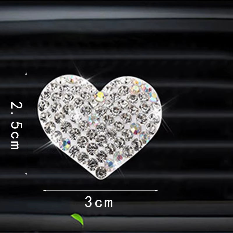 Bling Heart Shaped Air Vent Clips,Crystal Heart Car Air Fresheners Vent Clips Charms Rhinestone Diffuser Vent Clip
