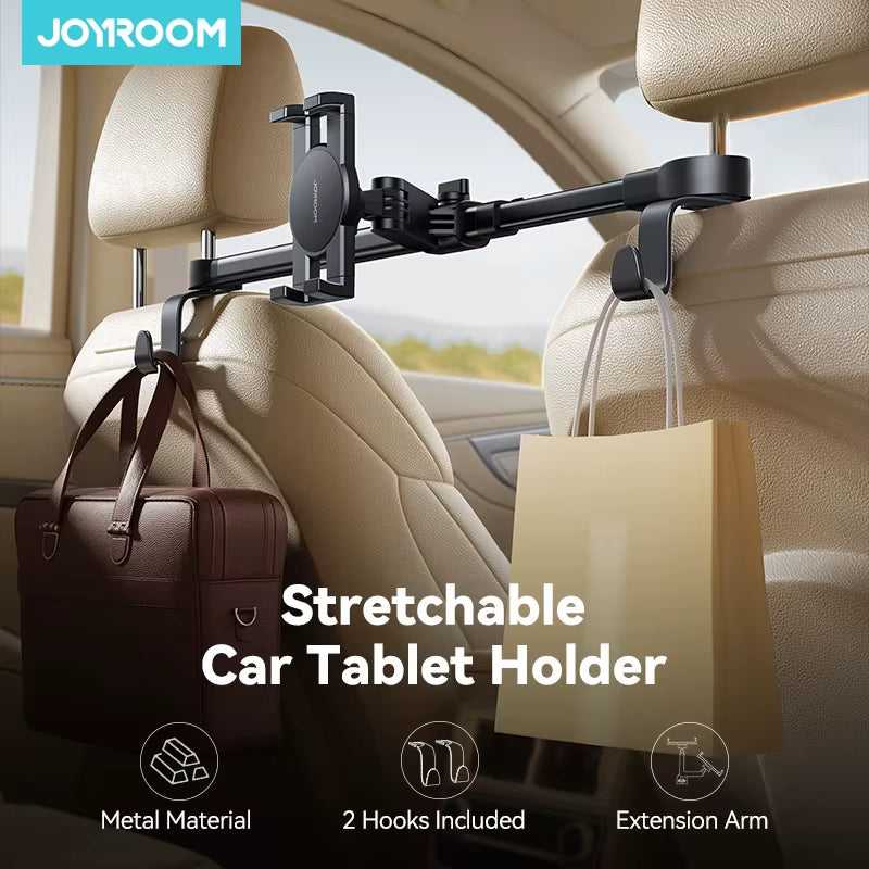 Stretchable Car Tablet Holder Backseat Headrest Tablet Phone Mount with Extension Arm 2 Hooks for 4.7-12.9" Devices