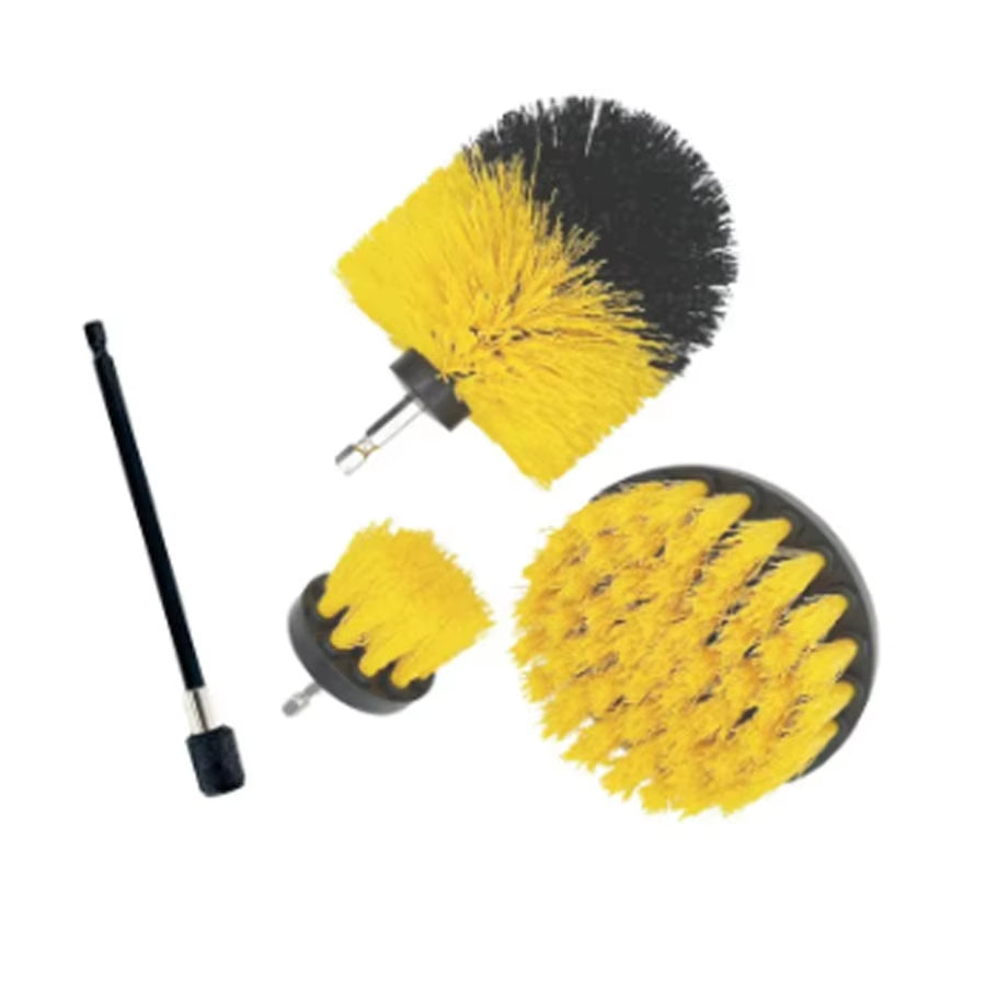 4-Pc Drill Brush Attachment Set Power Scrubber Cleaning Kit for Grout Floors Tiles Bathrooms Kitchens & Cars