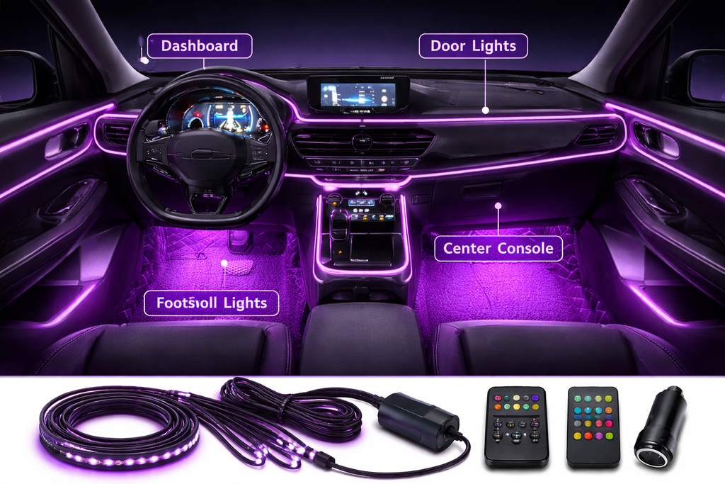 Flexible EL Wire Lights with App Control – Customizable Car LED Lighting