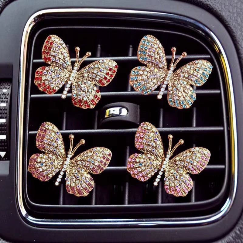 Bling Butterfly Car Accessories, Cute Car Air Freshener, Car Interior Decoration Charm, Rhinestone Car Air Vent Clip, Car Decor