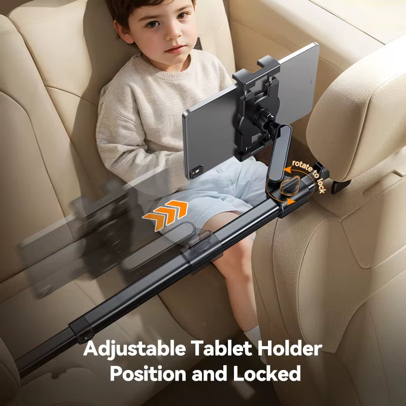 Stretchable Car Tablet Holder Backseat Headrest Tablet Phone Mount with Extension Arm 2 Hooks for 4.7-12.9" Devices