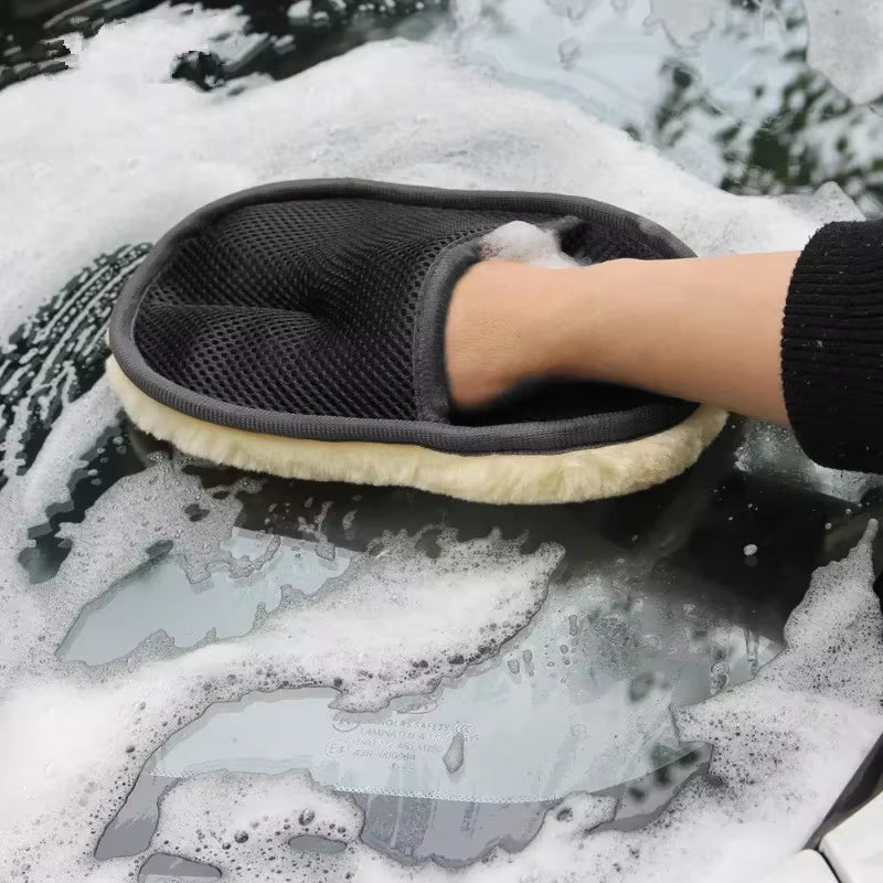 1Pcs Car Washing Imitation Wool Gloves Thickened Plush Car Wiping Gloves Waxing Polishing Car Cleaning Products Cleaning Cloth