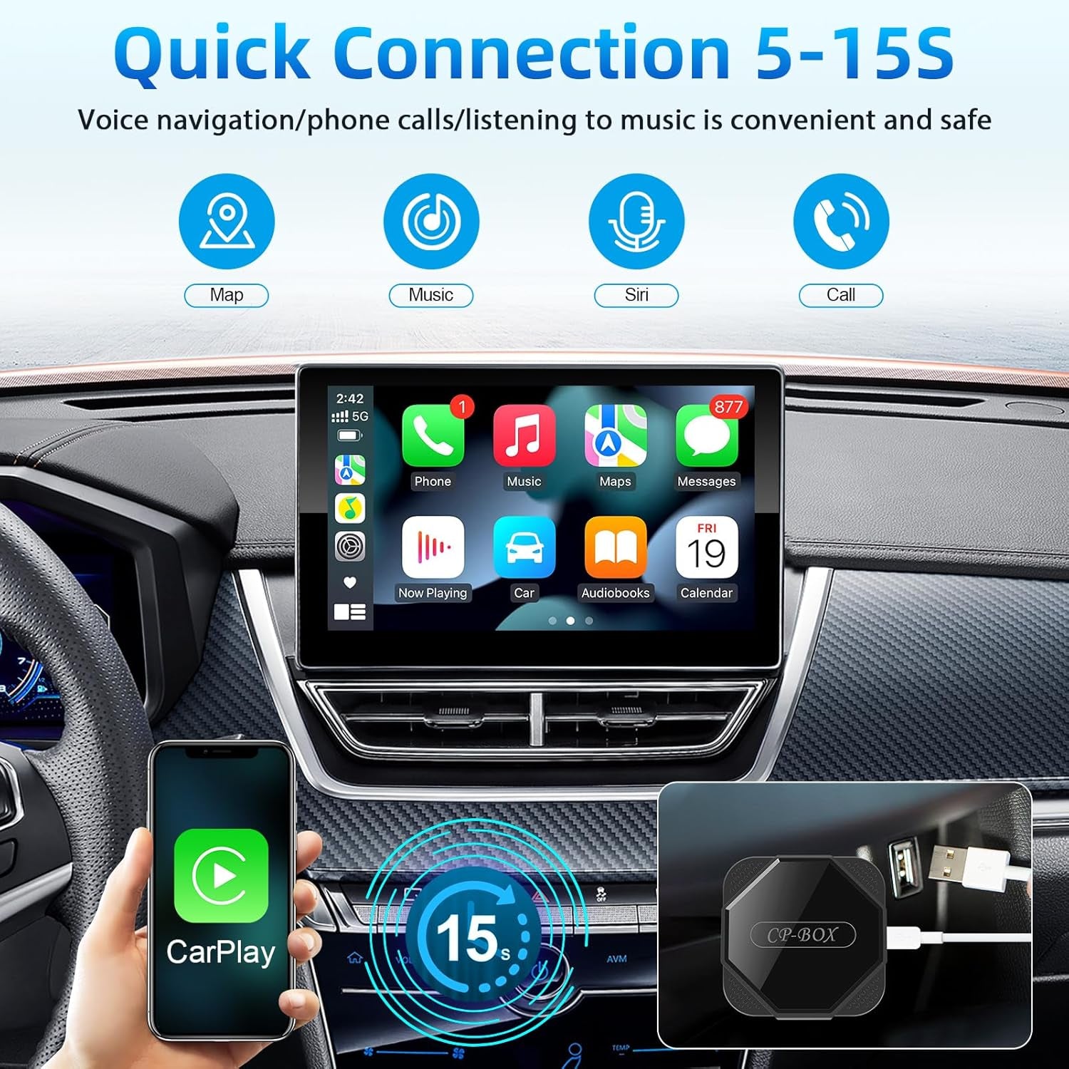 Wireless Carplay Adapter - Upgrade Wired to Wireless, Plug & Play Dongle for Iphone Ios 10+