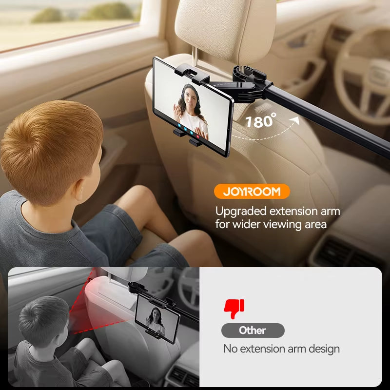 Stretchable Car Tablet Holder Backseat Headrest Tablet Phone Mount with Extension Arm 2 Hooks for 4.7-12.9" Devices