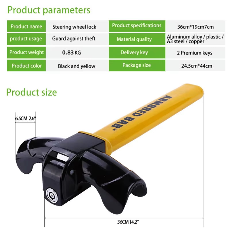 Universal Car Steering Wheel Lock Anti-Theft Van Security Rotary Steering Wheel Lock Heavy Duty Enhance Car Security
