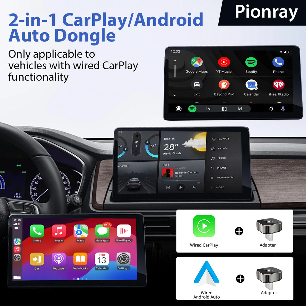 New  2 in 1 Wireless Carplay Adapter&Android Auto Wireless Adapter, 5Ghz Wifi Type-C/Usb Plug Play Carplay Wireless