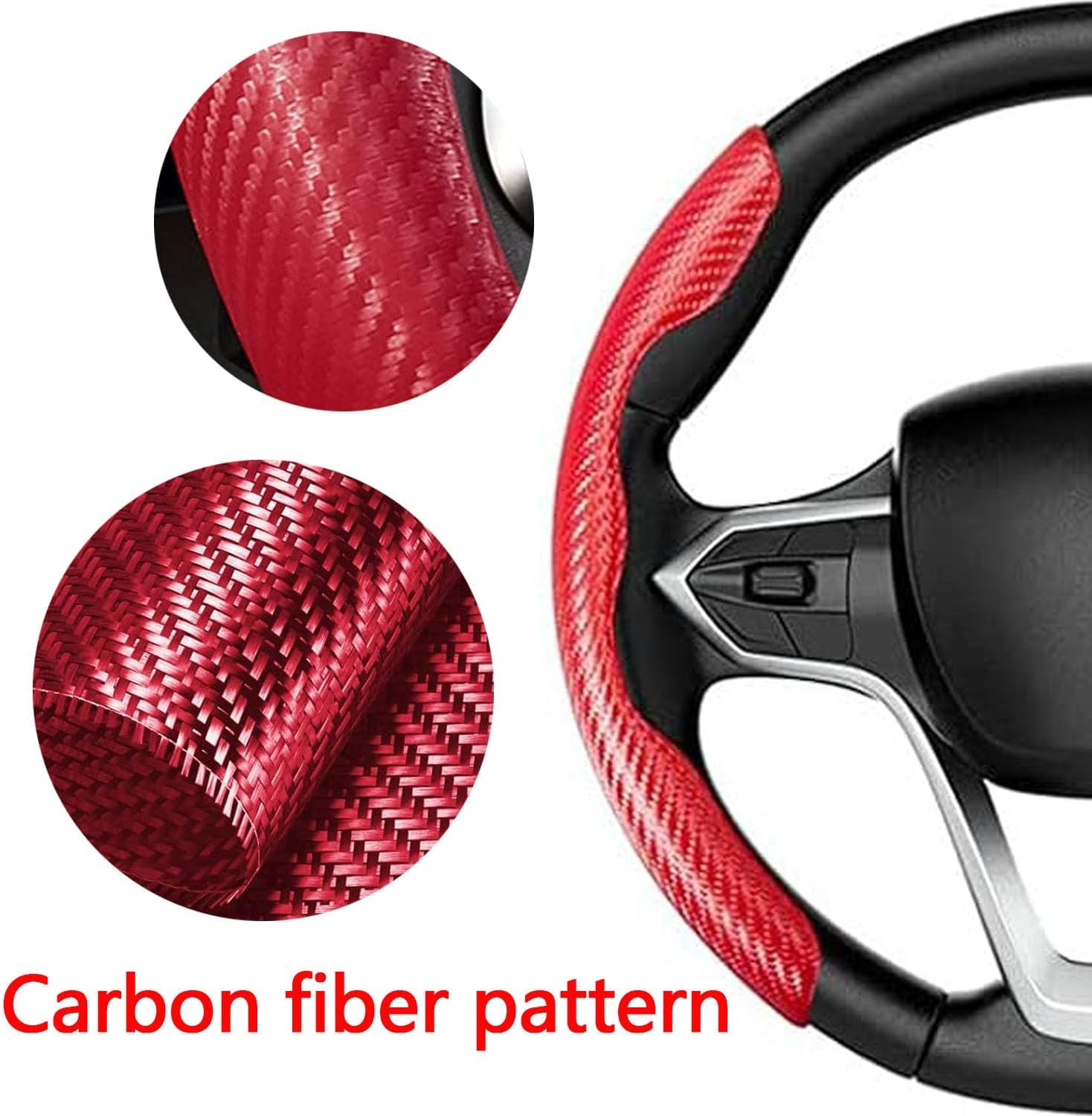 Car Steering Wheel Cover,2Pcs Universal Carbon Fiber Anti-Skid Segmented Steering Wheel Cover Protector for Auto/Truck/Suv/Van Steering Wheels Accessories（Red）
