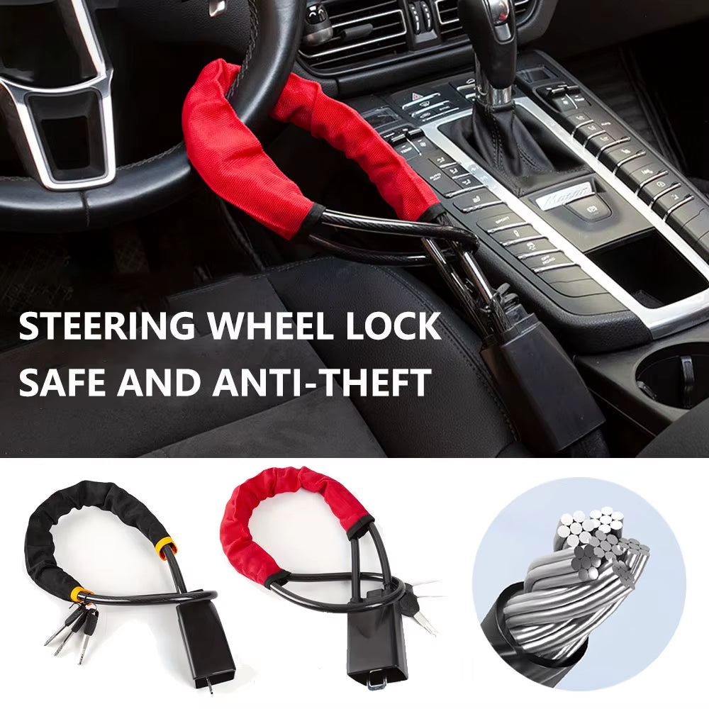 Steering Wheel Lock anti Theft SUV Anti-Theft Car Locks Wheel Locks for Cars Truck Bold Steel Cable Seatbelt Fastener Lock