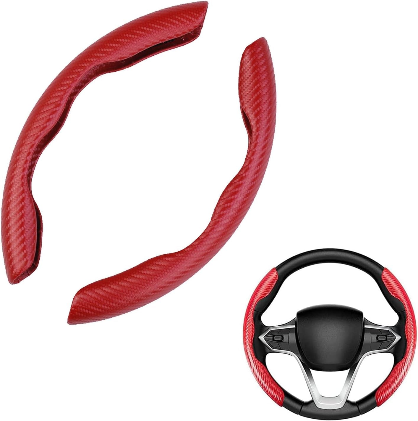 Car Steering Wheel Cover,2Pcs Universal Carbon Fiber Anti-Skid Segmented Steering Wheel Cover Protector for Auto/Truck/Suv/Van Steering Wheels Accessories（Red）
