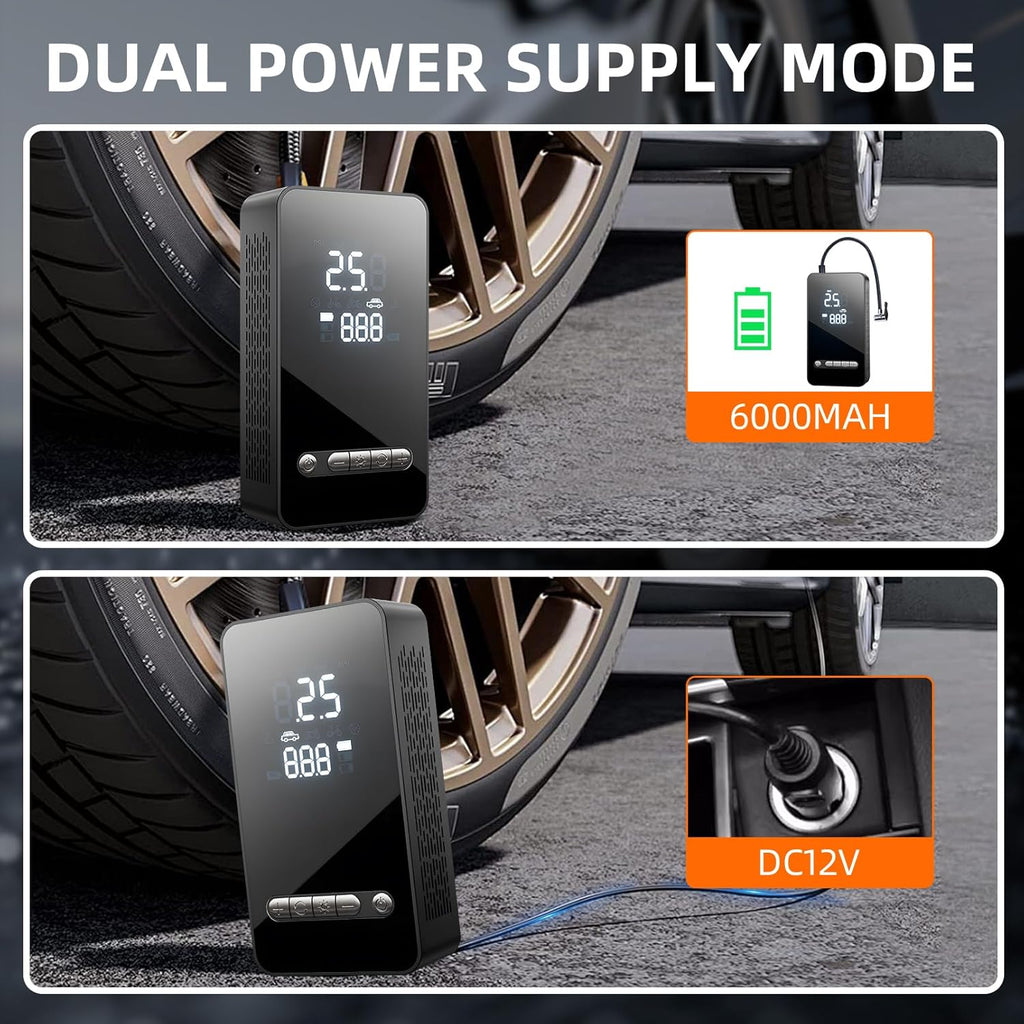 Tyre Inflator Portable Air Compressor 150PSI, DC 12V Dual Power Supply Faster Inflation Air Pump with LED Light Auto-Off, Electric Air Pump for Car, Bike, Motorcycle, Ball
