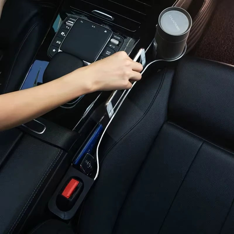 Car Seat Gap Filler Organizer- Upgrade Car Side Seat Gap Filler with Cup Holder and Phone Holder- Car Seat Gap Organizer 2 Pack