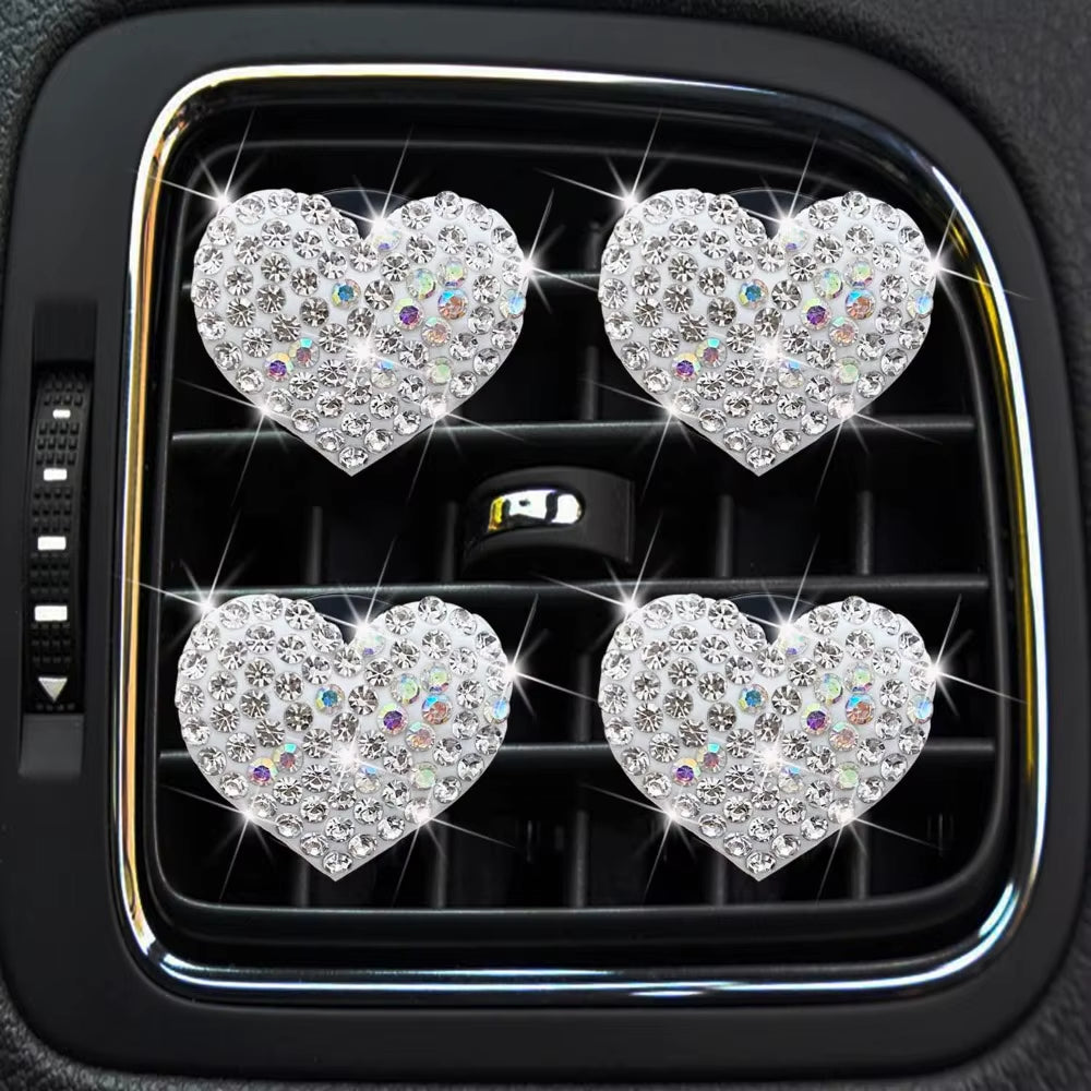 Bling Heart Shaped Air Vent Clips,Crystal Heart Car Air Fresheners Vent Clips Charms Rhinestone Diffuser Vent Clip