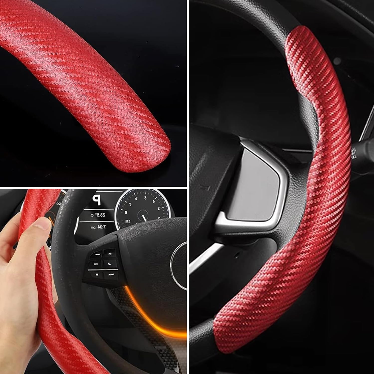 Car Steering Wheel Cover,2Pcs Universal Carbon Fiber Anti-Skid Segmented Steering Wheel Cover Protector for Auto/Truck/Suv/Van Steering Wheels Accessories（Red）
