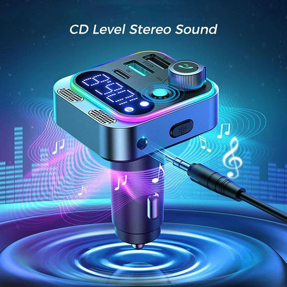 Bluetooth 5.3 FM Transmitter 4 Port USB Car Charger Type C PD 250W Fast Charging Adapter for Huawei OPPO Oneplus