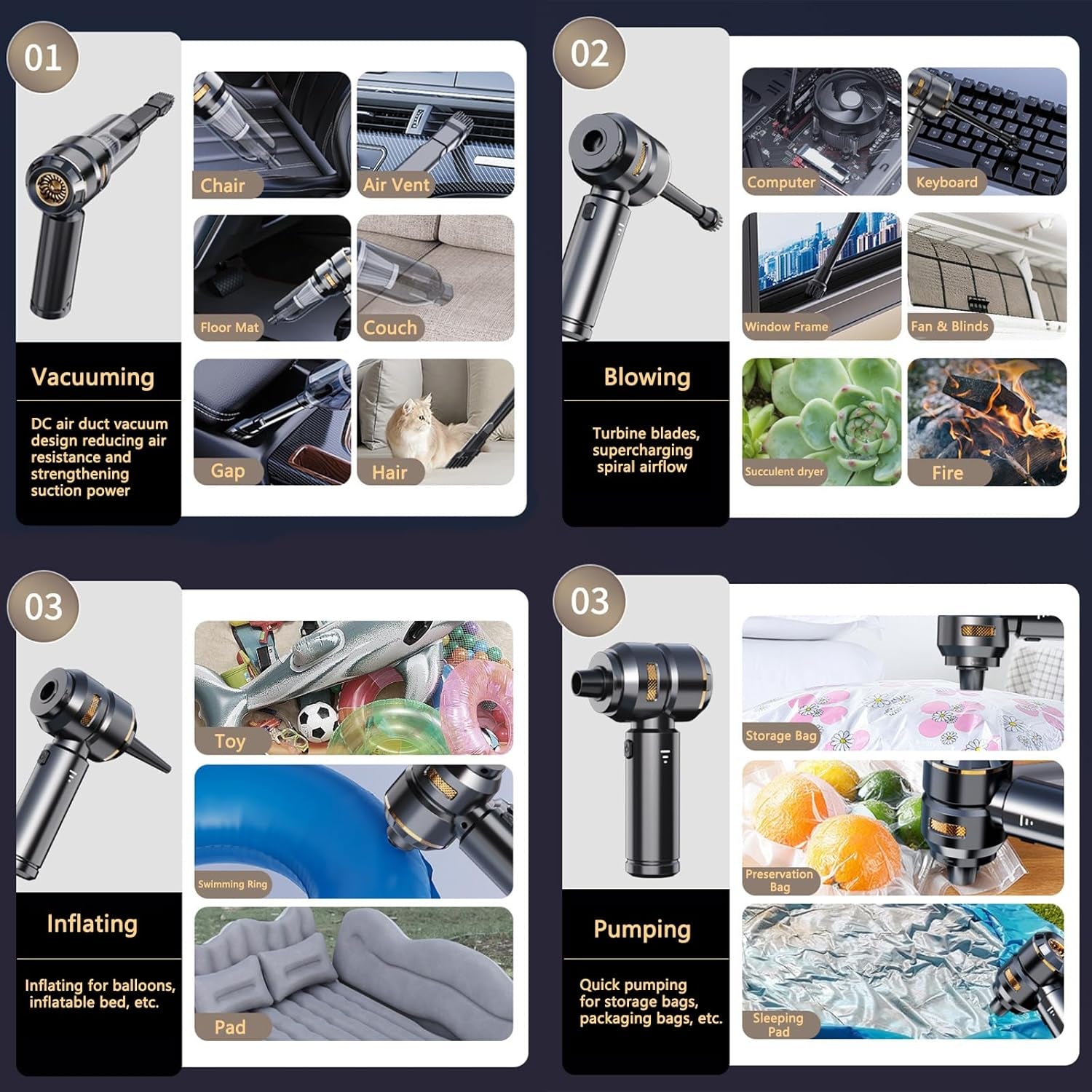 Car Vacuum Cleaner,22000Pa High Power Mini Vacuum Cleaner,Rechargeable Handheld Vacuum,Portable Cordless Compressed Air Duster Air Blower for Car Home (Gold Black)