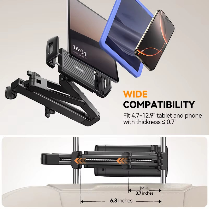Car Headrest Tablet Holder 3 in 1 Stretchable Backseat Phone Holder for Ipad Air/Mini Samsung Tab 4.7-12.9'' Devices