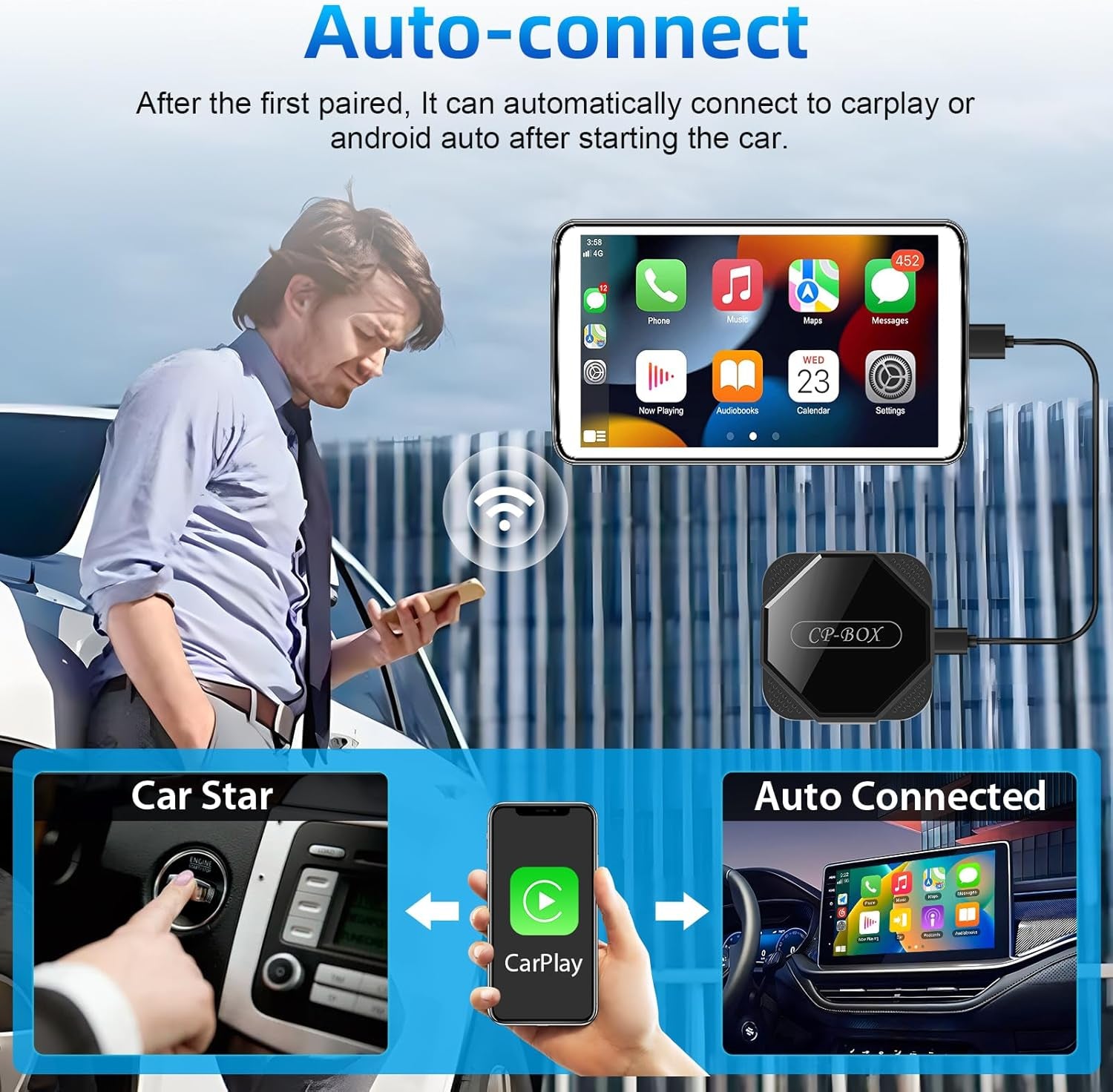 Wireless Carplay Adapter - Upgrade Wired to Wireless, Plug & Play Dongle for Iphone Ios 10+