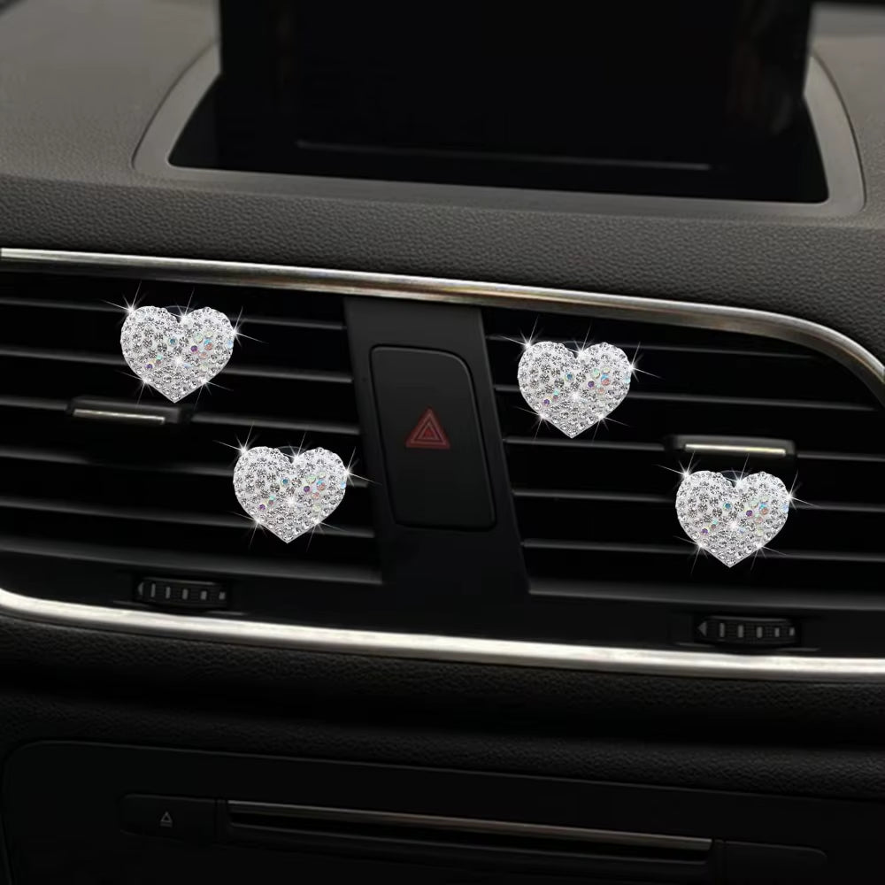 Bling Heart Shaped Air Vent Clips,Crystal Heart Car Air Fresheners Vent Clips Charms Rhinestone Diffuser Vent Clip