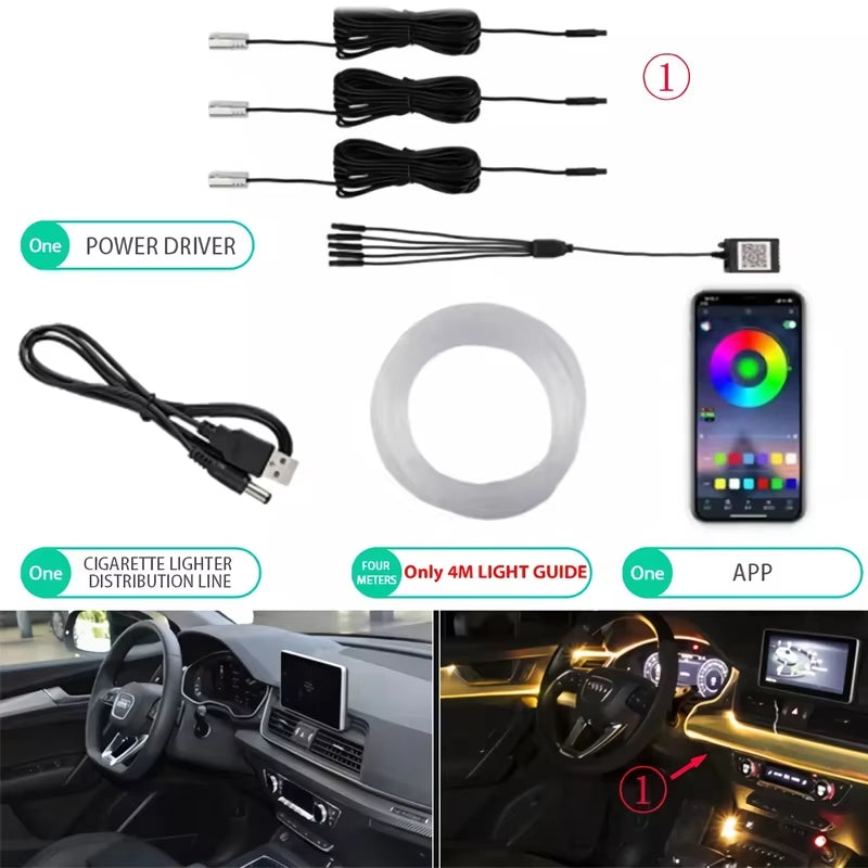 Flexible EL Wire Lights with App Control Ambient Atmosphere Strip Light Decorative Lamps 12V Car Interior Neon RGB Led Strip